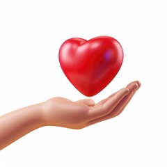 Obraz premium Heart in Hands: A gentle hand cradles a vibrant, three-dimensional red heart, symbolizing love, care, and compassion. The image evokes feelings of warmth, tenderness, and generosity.