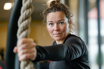 Obraz premium A woman doing battle rope