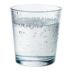 A Glass of water with bebarage isolated on a white png transparent background.