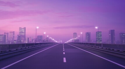 Obraz premium Elevated Pedestrian Bridge at Dusk with City Skyline in Background