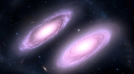 Naklejka premium Cosmic Dance Two Galaxies Interacting Merging Gravitational Forces Creating Stunning Space Art