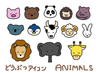 動物の顔アイコンイラストセット