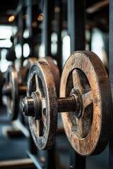 Obraz premium Vintage wooden dumbbells in gym