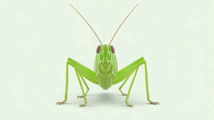 Green Grasshopper Close-up: A vibrant green grasshopper stares directly at the camera, its long antennae reaching out, capturing the intricate details of its segmented body and large, red eyes.