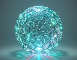Futuristic Glowing Geometric Sphere Abstract 3D Render Turquoise