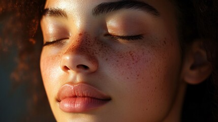 Fototapeta premium Closeup Portrait Of A Young Woman With Freckles