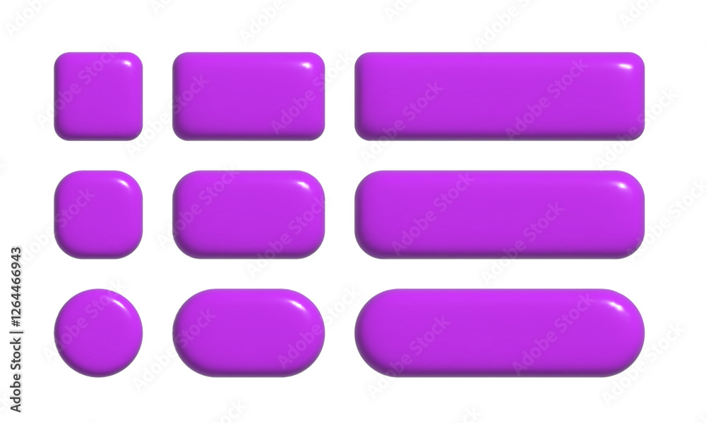 Poster 3d buttons collection for ui and ux design template. realistic red glossy squared and rounded badges