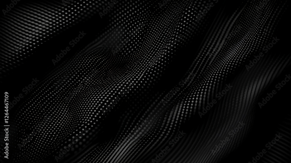 Poster dark wavy pattern background with small spheres subtle contrast in abstract modern design