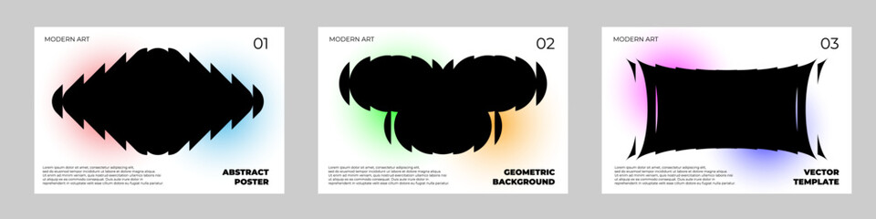 Trendy ribbed glass effect poster collection. Cover set with shapes distortion effect and light gradient color