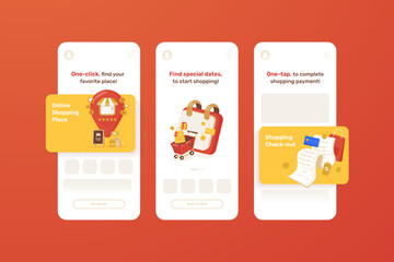 Flat design of online shopping application on onboarding screen template