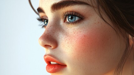 A Freckled Girl With Blue Eyes Profile View