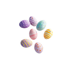 Obraz premium Set of colorful flying Easter eggs with different patterns and sprinkles. Isolated on a white background