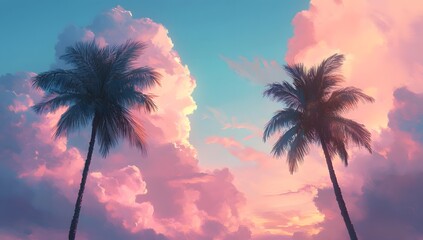 Tropical Sunset Palm Trees Dramatic Sky