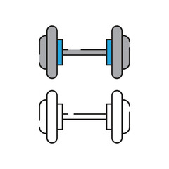 Dumbbell icons set in outlined and filled flat style. Gym heavy strength training dumbbell line pictograms. Weight lifting dumbbell signs. sport. health. 