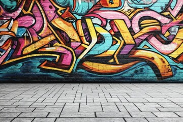 A graffiti wall with colorful and dynamic street art vibrant culture design.