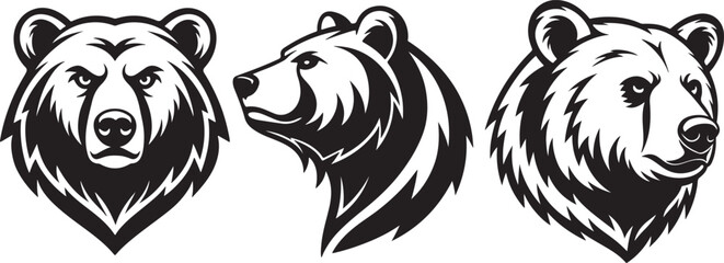 Angry bear heads clipart vector silhouette on white background