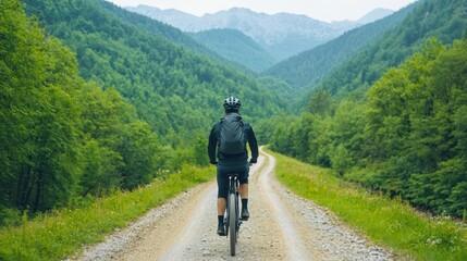 Fototapeta premium Thrilling Adventure: Cyclist Powering Through Enchanting Forest Trail