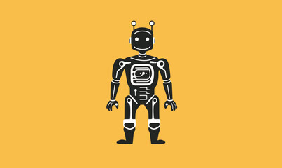 Minimalist AI Robot Pictogram Tech Icon in Flat Vector Design