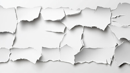 Fototapeta premium Realistic set of ripped white paper sheets png isolated on transparent background. Vector illustration of torn blank pages with uneven texture edges. Damaged letter, document mockup, newspaper cutout