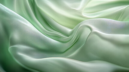 Obraz premium Green drapery silk fabric luxury background. Wavy abstract satin cloth vector texture pattern. Smooth shiny drape material curtain. Elegant velvet curve motion image realistic horizontal design.