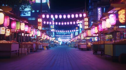 Fototapeta premium Vibrant Nighttime Festival Scene with Colorful Decorations and Lights
