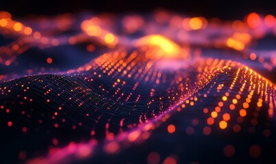 Fototapeta premium Abstract gradient glowing textures forming polygonal wave grids, Generative AI