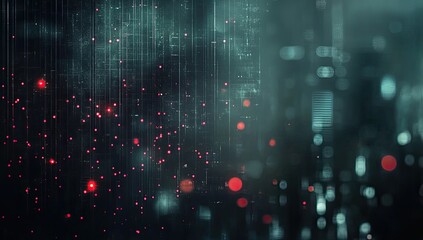 Digital data stream in dark city background