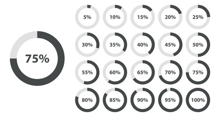  Percentage Progress Circle Chart Set with Various Levels