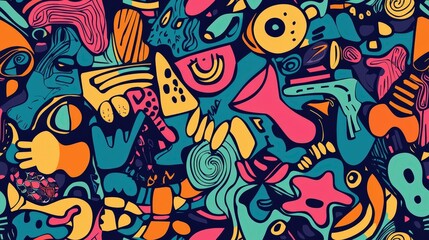 Creative doodle art with different shapes seamless texture map pattern background