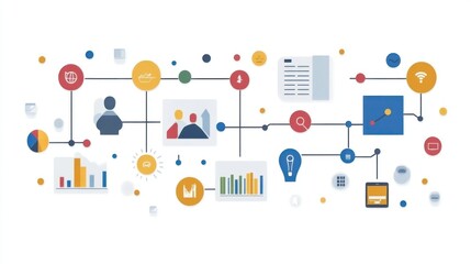 Fototapeta premium Global Business Network: interconnected data, strategy, and technology