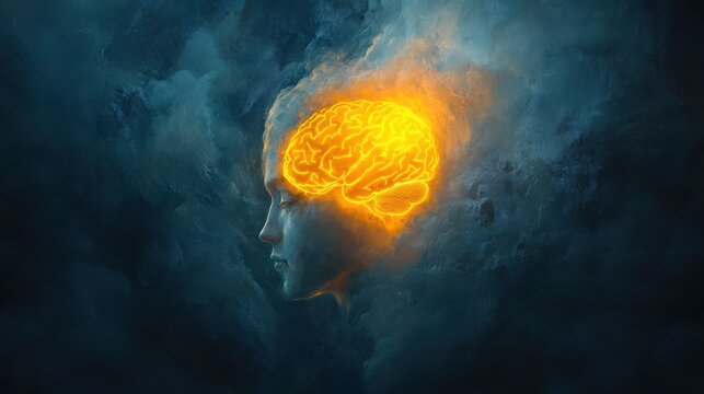 Illustration of Chronic Fatigue Syndrome (CFS/ME) and Brain Fog A conceptual illustration of Chronic Fatigue Syndrome (CFS/ME), displaying a highlighted glowing brain to symbolize mental fatigue