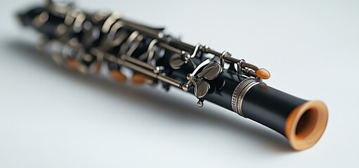 Naklejka premium Close-up of a Exquisite Black Clarinet, Musical Instrument Detail