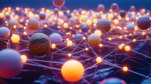 An abstract glowing grid of stars and planets, symbolizing the precision of universal space measurement.