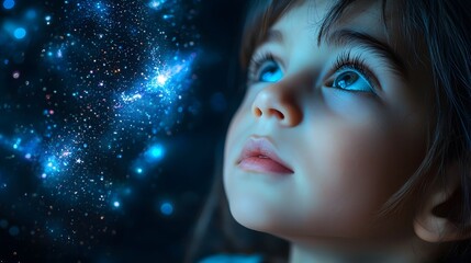 Curious Child Gazing at Constellation Shaped Book Symbolic of Curiosity Driven Knowledge Pursuit