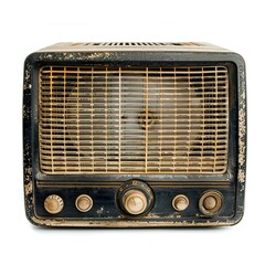 Fototapeta premium An old-fashioned radio with a vintage design, showcasing its retro charm and functionality. isolated on white background