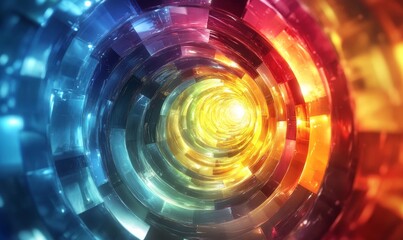 Fototapeta premium Abstract polygonal arcs forming glowing radial gradients. Modern poster-ready design, Generative AI