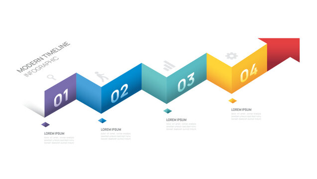 Infographics arrow symbol isometric timeline business steps to success template. vector illustration.