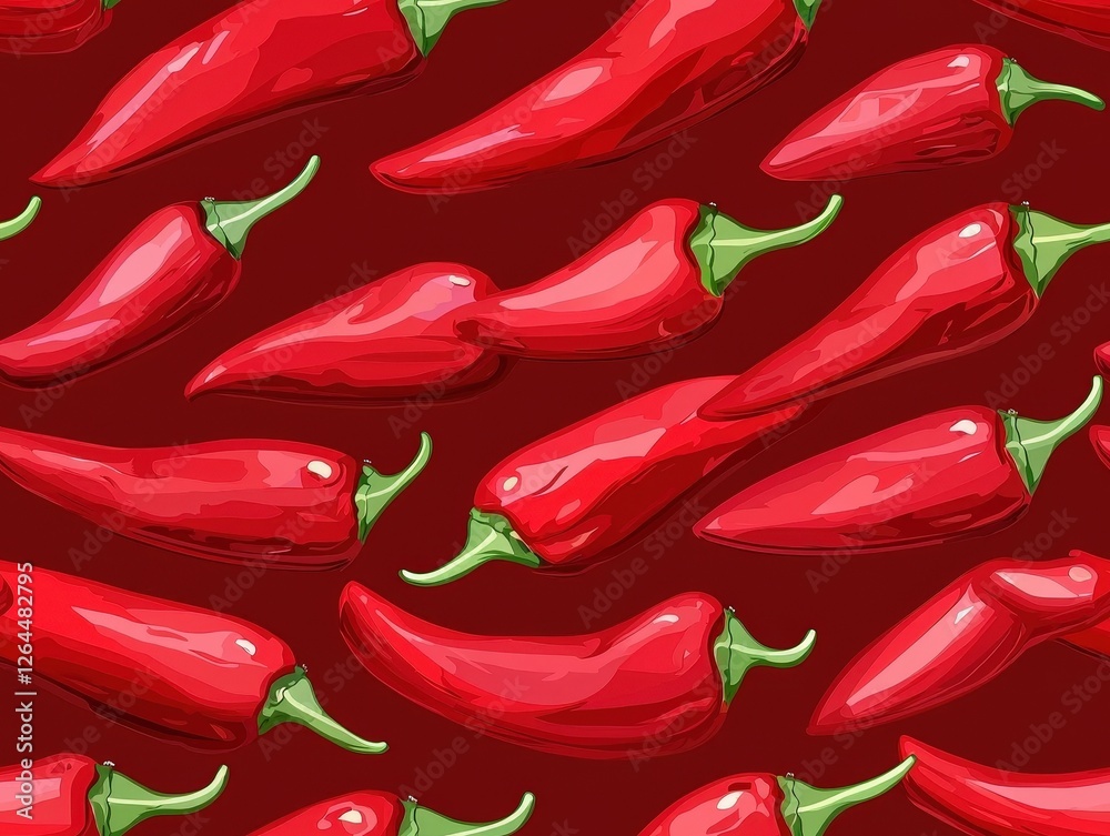 Wall mural Red chili peppers arranged seamless texture map pattern background