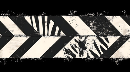 Distressed Black and White Abstract Pattern with Warning Stripe Texture for Graphic Design Elements