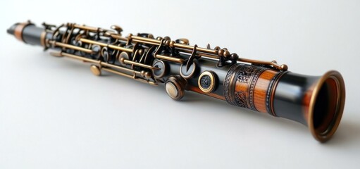 Fototapeta premium Exquisitely Crafted Sopranino Saxophone: A Symphony of Black, Bronze, and Wood