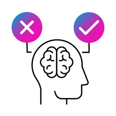 Head with checkmarks icon. Evaluating choices, strategic decision-making, judgment, and goal-setting. Vector illustration.