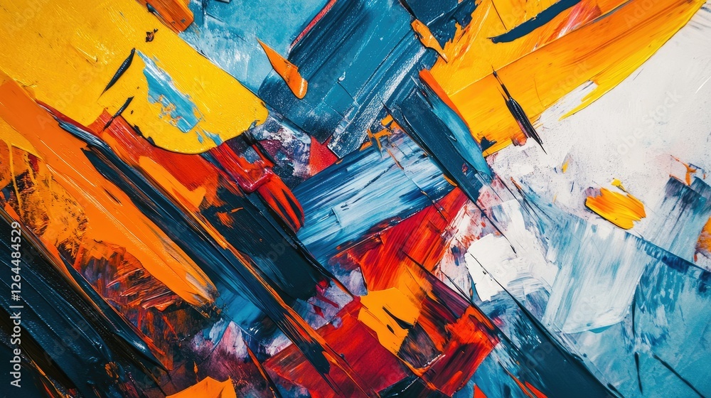 Poster a dynamic abstract background with sharp angles and vivid colors, creating a sense of movement and e