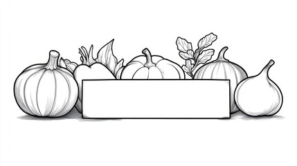 A variety of hand-drawn pumpkins and gourds arranged with a blank banner for customization