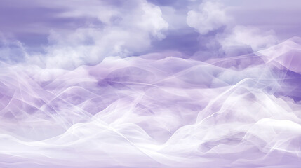 Fototapeta premium Dreamy Sky Landscape of Wispy Clouds and Mountains in Purple Tones for a Soft and Calming Aesthetic