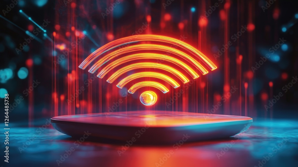 Poster a dynamic shot of a wi-fi signal being represented by a series of concentric circles emanating from 