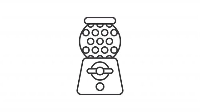 Animated gumball machine icon. Bubblegum dispenser line animation. Moving down balls. Spinning mechanism. Black illustration on white background. HD video with alpha channel. Motion graphic