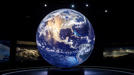 Earth Globe View Showing North America Amidst Stars in Space Exploration Exhibition Exhibit