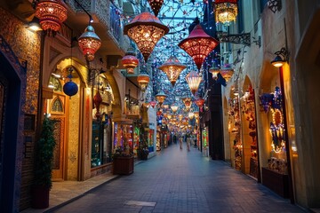 Obraz premium Enchanting Arabian Night Market Street with Hanging Lanterns