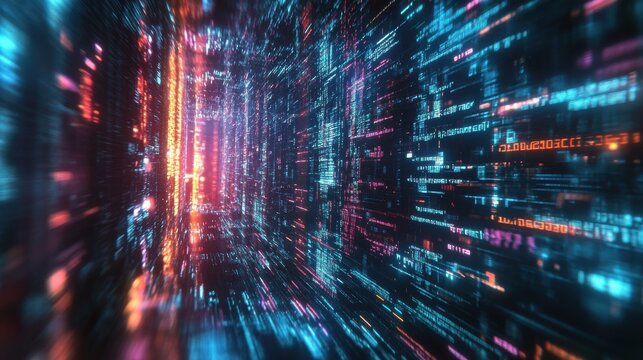 Artificial Intelligence illustration. Artificial intelligence and machine learning concept. Digital computer code. Data transfer concepts in internet.