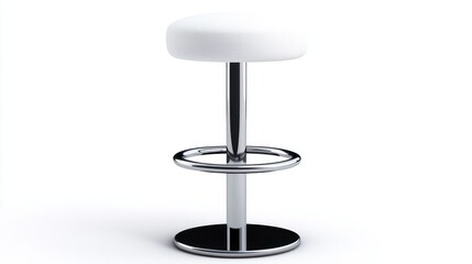 Modern Bar Stool: A sleek and minimalist bar stool with a white padded seat and chrome frame. The stool features a circular footrest for added comfort and a contemporary design aesthetic.